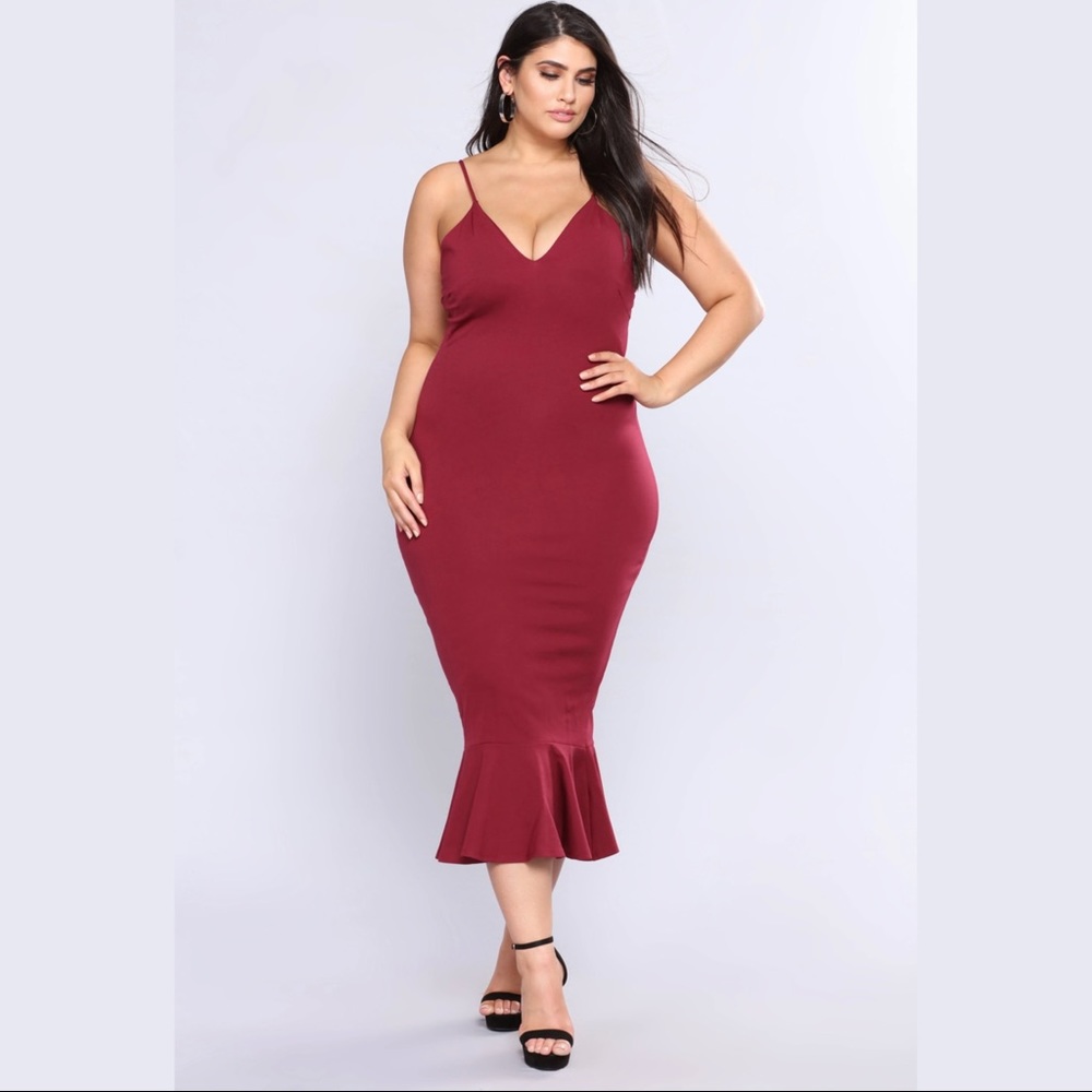 Fashion Nova Plus Maegan Ruffle Dress- Wine - 3XL
